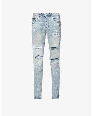 Purple Brand Denim Paint Distressed Slim-fit Stretch-denim Jeans - Blue
