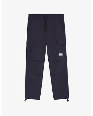 HUGO Logo-Patch Elasticated-Waist Cotton Cargo Trousers - Blue