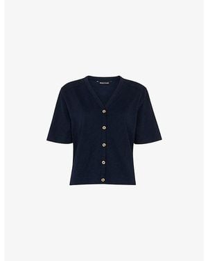 Whistles Ella V-Neck Button-Through Cotton-Jersey T-Shirt - Blue