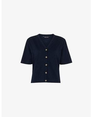 Whistles Ella V-Neck Button-Through Cotton-Jersey T-Shirt - Blue
