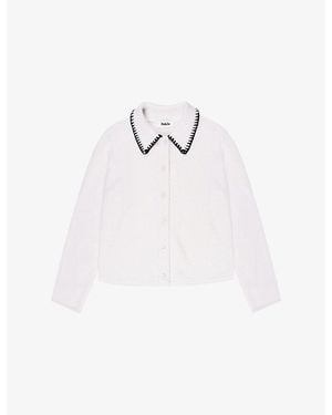 Ro&zo Contrast-Stitch Collared Knitted Cardigan - White