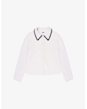 Ro&zo Contrast-Stitch Collared Knitted Cardigan - White