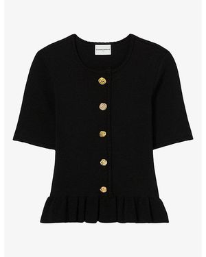 Claudie Pierlot Button-Front Peplum Knitted Top - Black
