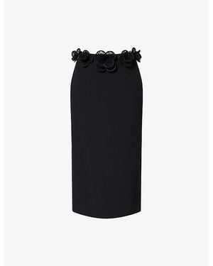 David Koma Floral-Embroidered Woven Midi Skirt - Black
