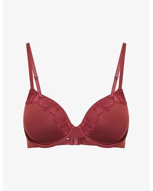 Calvin Klein Perfectly Fit Lace Stretch-Woven Push-Up Bra - Red