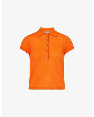 ME+EM Polo-Collar Wool Cashmere And Silk Top - Orange