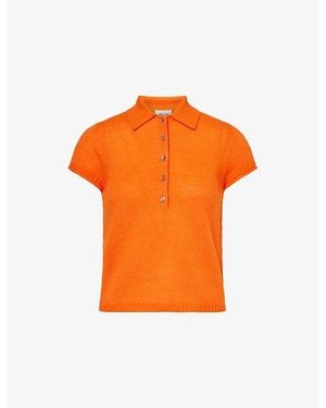 ME+EM Polo-Collar Wool Cashmere And Silk Top - Orange