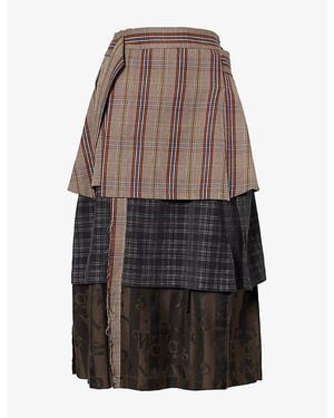 Vivienne Westwood Meghan Layered Checked Kilt Woven Midi Skirt - Brown