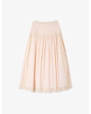 Sandro Contrast-Trim High-Rise Cotton Maxi Skirt - Pink