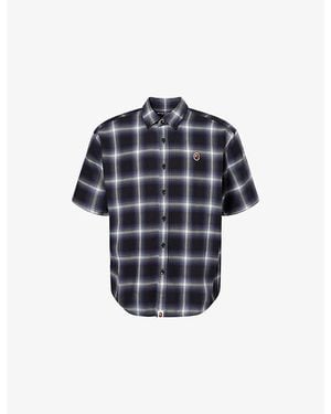 A Bathing Ape One Point Plaid-Print Cotton-Blend Shirt - Blue