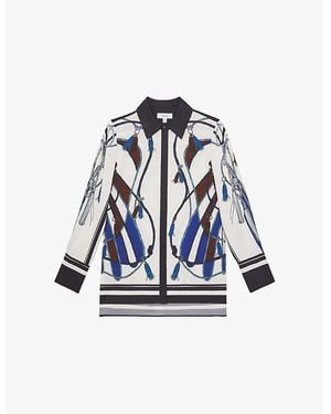 Reiss Isla Scarf-Print Woven Shirt - Blue