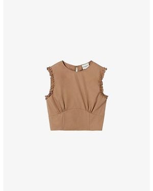 Claudie Pierlot Sleeveless Cropped Cotton-Blend Top - Natural