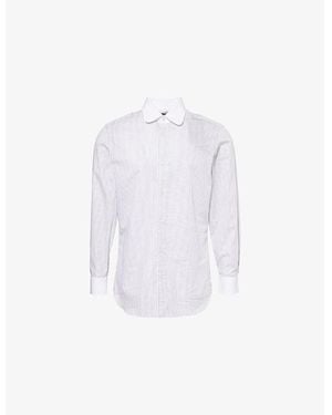 dunhill Stripe-Pattern Contrast-Collar Cotton Shirt - White