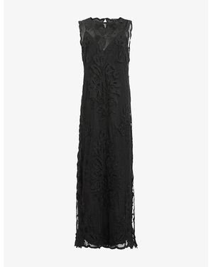 AllSaints Rye Regular-Fit Embroidered Sleeveless Woven Maxi Dress - Black