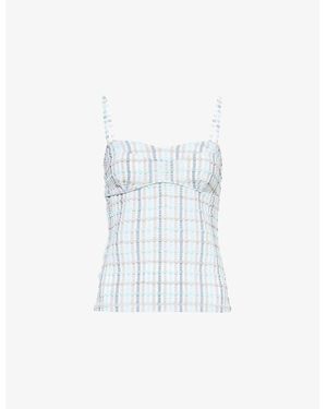 Peachy Den Cindy Gingham-Print Seersucker Camisole Top - Blue