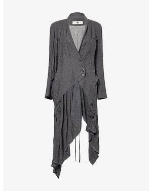 Marc Le Bihan Tie-Front Tail Wool-Blend Jacket - Gray