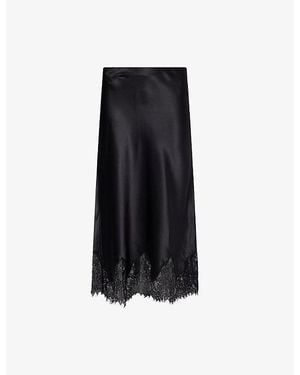 Reformation Carolina Lace-Trim Silk Midi Skirt - Black