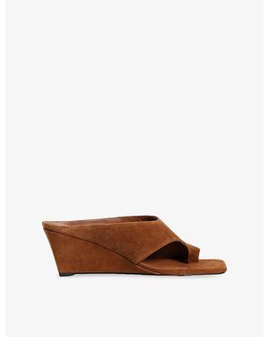 Sandro Toe-Post Suede Wedge Sandals - Brown