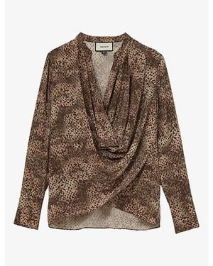 Reiss Laurie Draped Silk Blouse - Brown