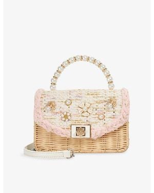 Dune Blooms Flower Woven Top-Handle Bag - Natural
