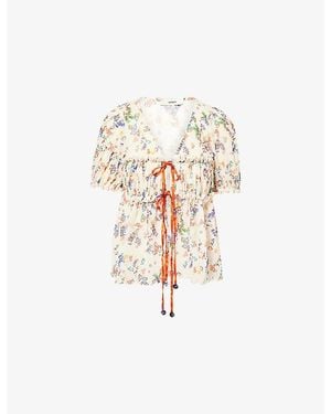 Siedres Emma Floral-Print Woven Top - White