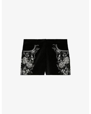 The Kooples Beaded High-Rise Cotton Shorts - Black
