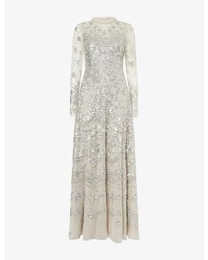 Needle & Thread Freya Long-Sleeve Sequin-Embellished Gown - Natural