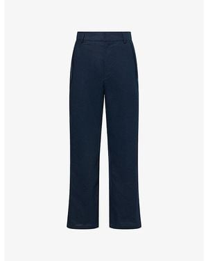 Hiking Patrol Straight-Leg Concealed-Pocket Linen-And-Cotton Pants - Blue