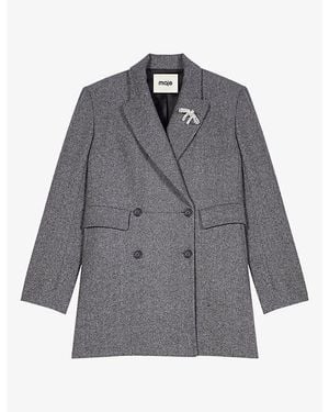 Maje Double-Breasted Longline Wool-Blend Coat - Gray