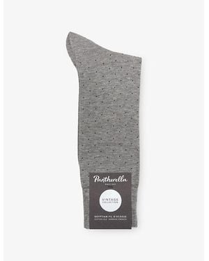 Pantherella Gadsbury Long Pin-Dot Cotton-Blend Dress Socks - Gray