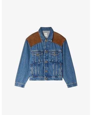 Sandro Panelled Relaxed-Fit Denim And Suede Jacket - Blue