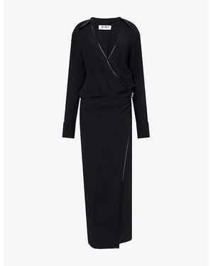 The Attico Blazer Wrap Woven Maxi Dress - Black