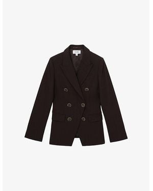 Reiss Lia Peak-Lapel Double-Breasted Wool-Blend Blazer - Black