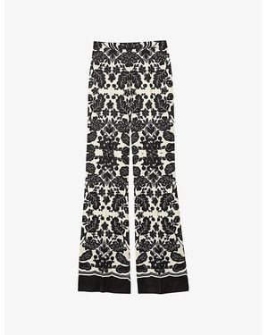 Sandro Floral-Pattern High-Rise Woven Pants - Black