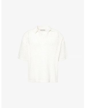 The Couture Club Crochet Relaxed-Fit Knitted Polo Shirt - White
