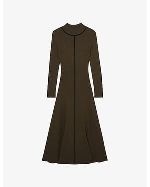 Reiss Polly Contrast-Stitch Knitted Midi Dress - Green