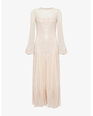 Needle & Thread Sequin Cascade Long-Sleeve Woven Gown - Natural