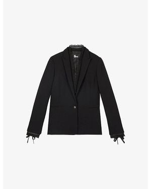 The Kooples Single-Breasted Lace-Trim Woven Blazer - Black