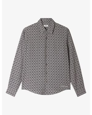 Sandro Chain-Print Long-Sleeve Woven Shirt - Gray