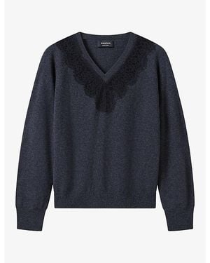 Whistles Lace-Trim Wool Jumper - Blue