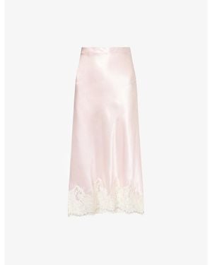 Reformation Carolina Lace-Trim Silk Midi Skirt - Pink