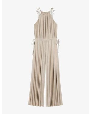 BOSS Pleated Halterneck Stretch-Jersey Jumpsuit - Natural