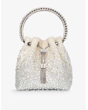 Jimmy Choo Bon Bon Gem-Embellished Woven Cross-Body Bag - White