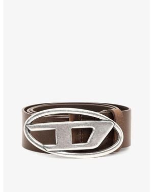 DIESEL B-1Dr Logo-Buckle Leather Belt - Metallic