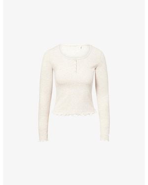 WE Are Tala Henley Scoop-Neck Stretch-Woven Top - White