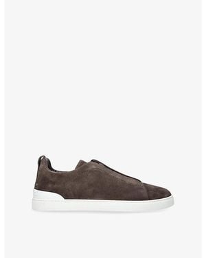 ZEGNA Triple Stitch Panelled Suede Low-Top Trainers - Brown