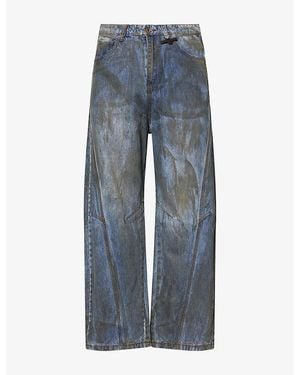 1886 Dirty-Wash Curved-Seam Denim Jeans - Blue