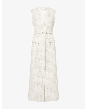 Huishan Zhang Hana Crystal-Embellished Tweed Midi Dress - White
