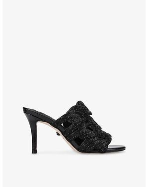 Kurt Geiger Crystal Chain Heeled Leather Mules - Black