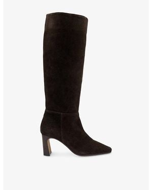 Dune Stride Suede Heeled Knee-High Boots - Black